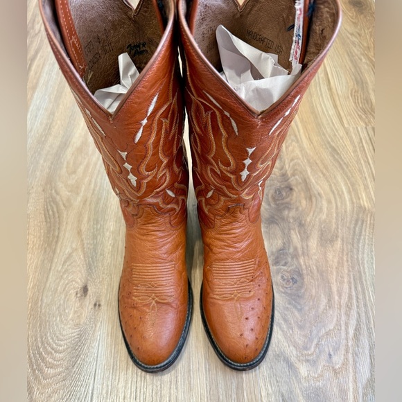 Vintage Tony Lama Smooth Ostrich Cowboy Boots 9 D  Pin Quill White Label EUC - Picture 3 of 7